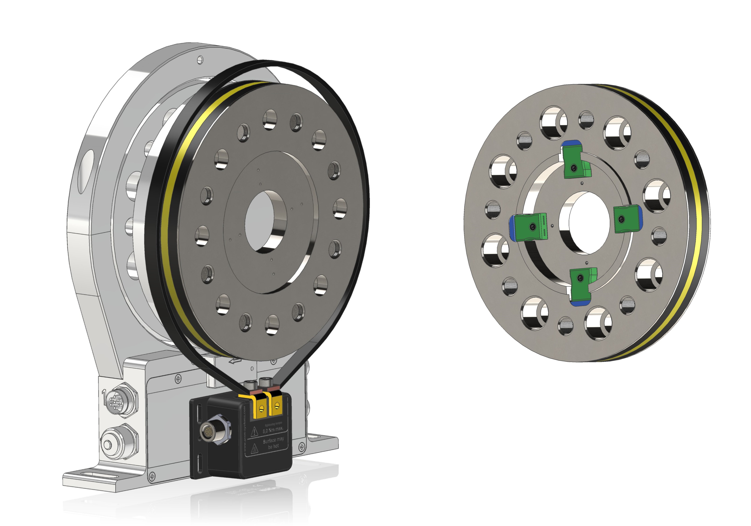 AXON JXTH-AT01 temperature measurement flange mounted on a torque measurement flange